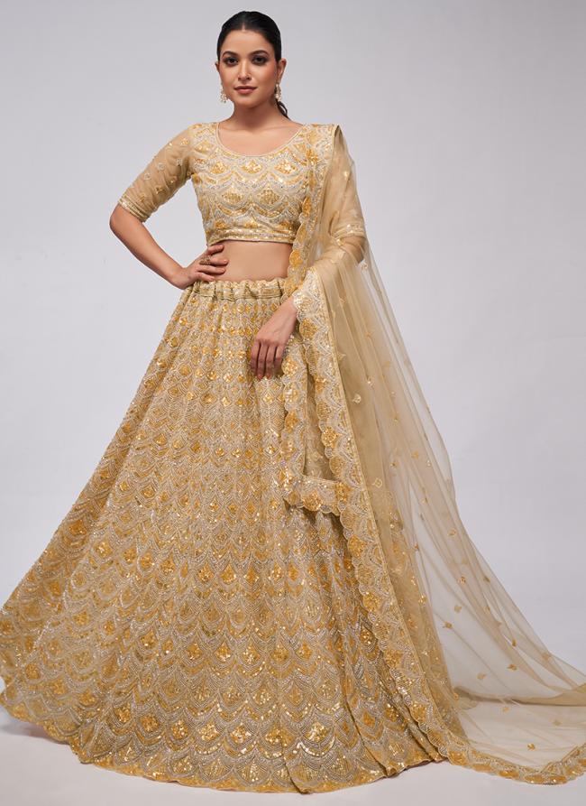 Soft Net Gold Wedding Wear Sequins Work Lehenga Choli